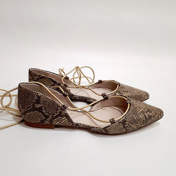 LOUISE ET CIE d'Orsay Ballerina Flats with Ankle Wrap in Metallic Snakeskin - Picture 6 of 11